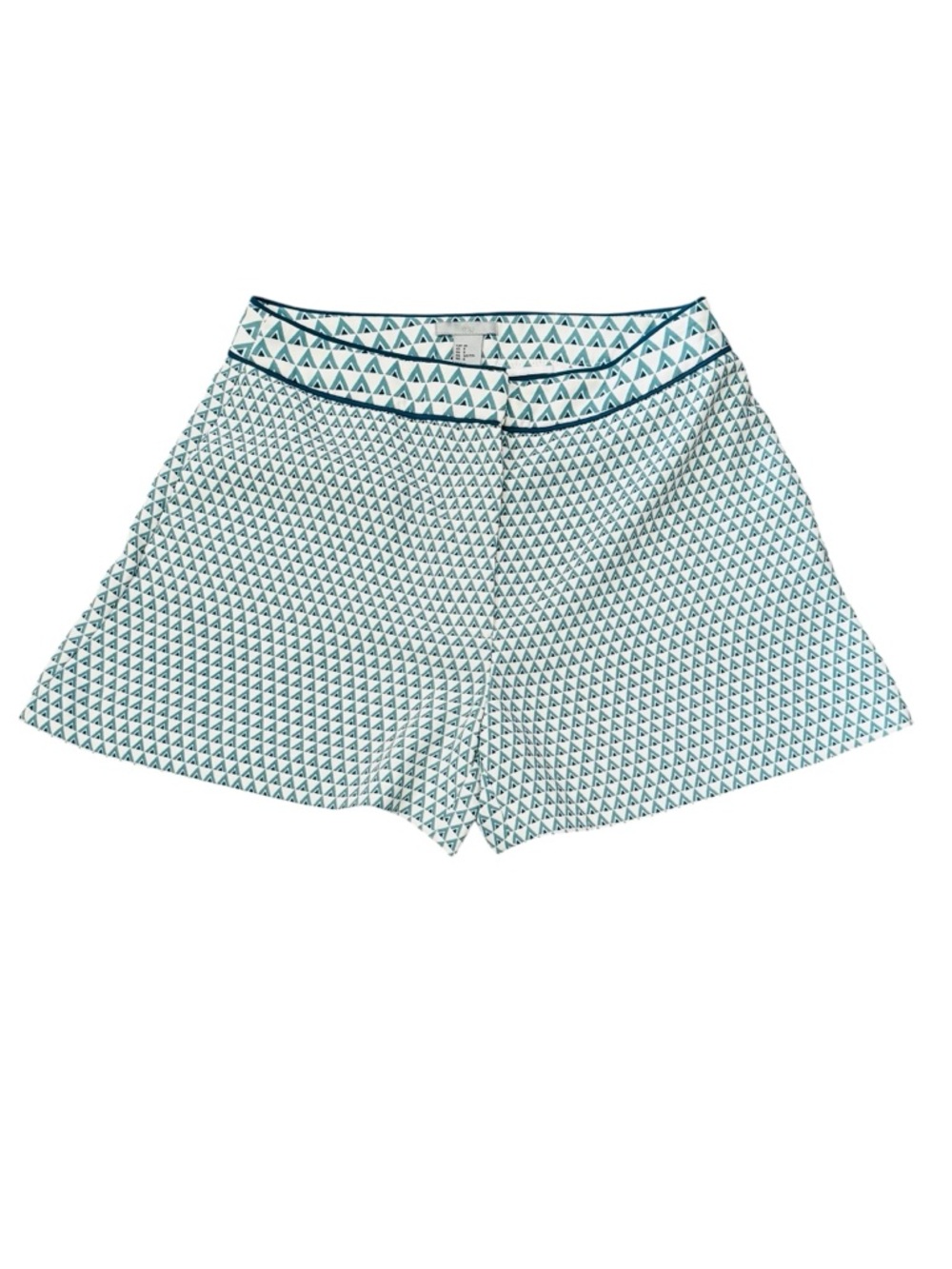H&M Teal Geometric Print Tailored Shorts High Waist Flat Front Size 8 EU 38 - Picture 4 of 10